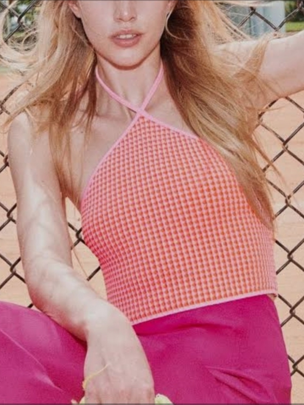 Zara Pink and Orange Textured Knit Top